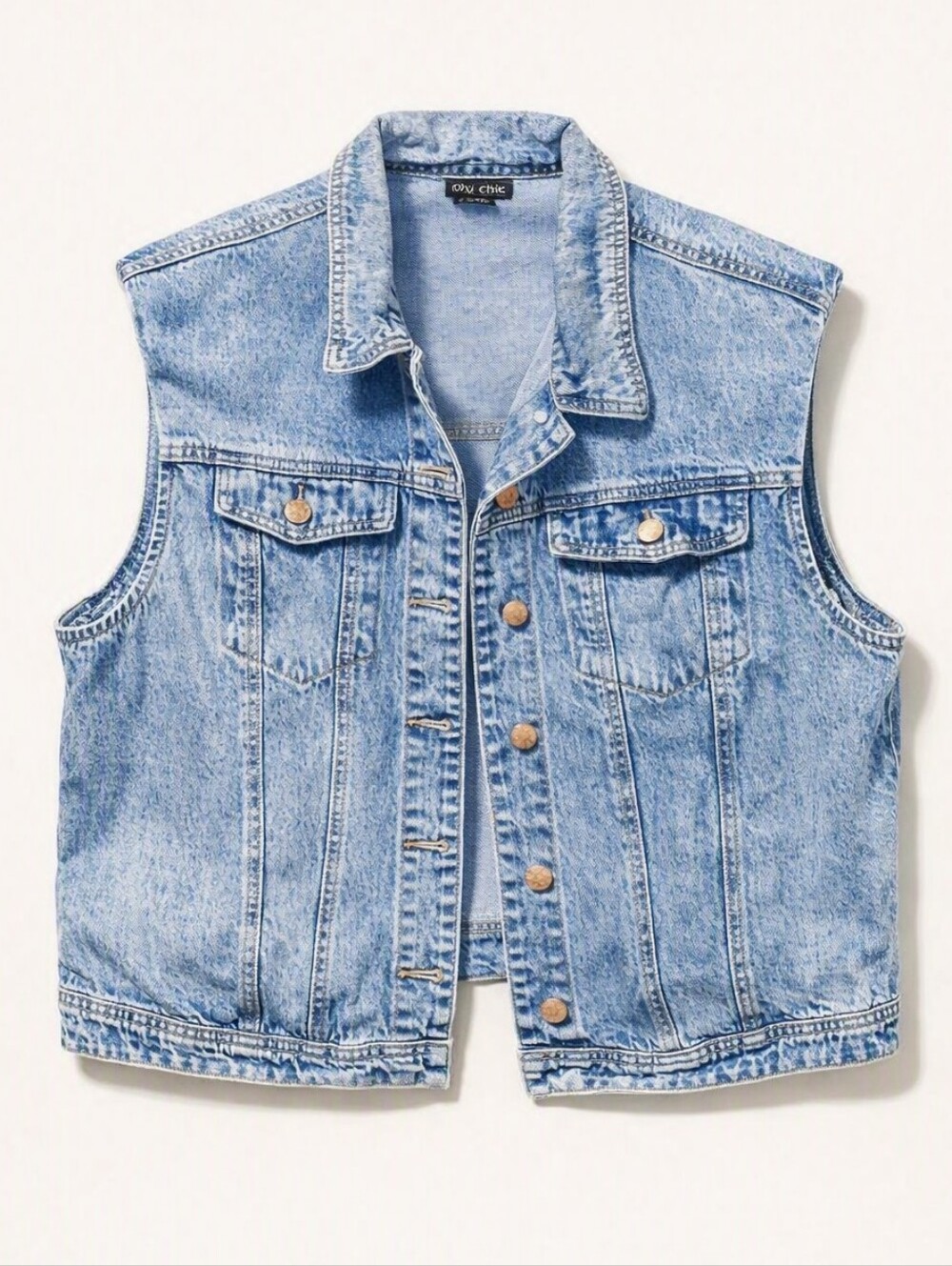 City Chic Retro Light Acid Wash Denim Vest Jacket with Shoulder Pads - Size 20